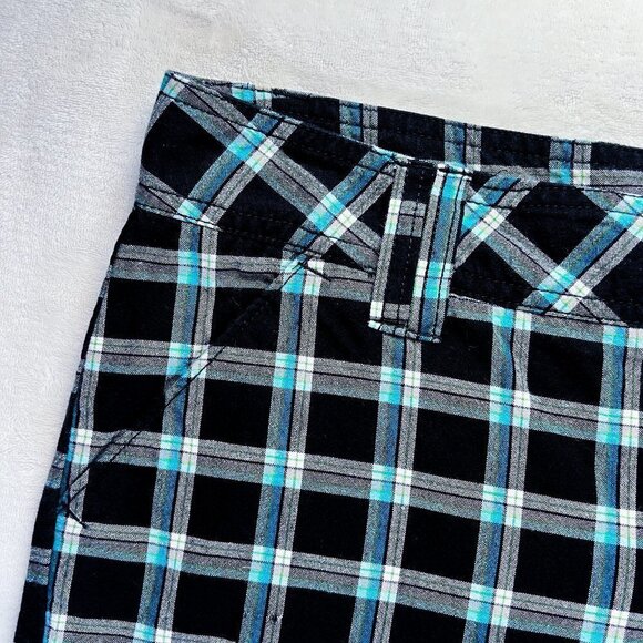 Lilu Bermuda Shorts | Black, Teal & White Plaid | Size 5 | Cotton | Y2K | Women - Picture 5 of 13